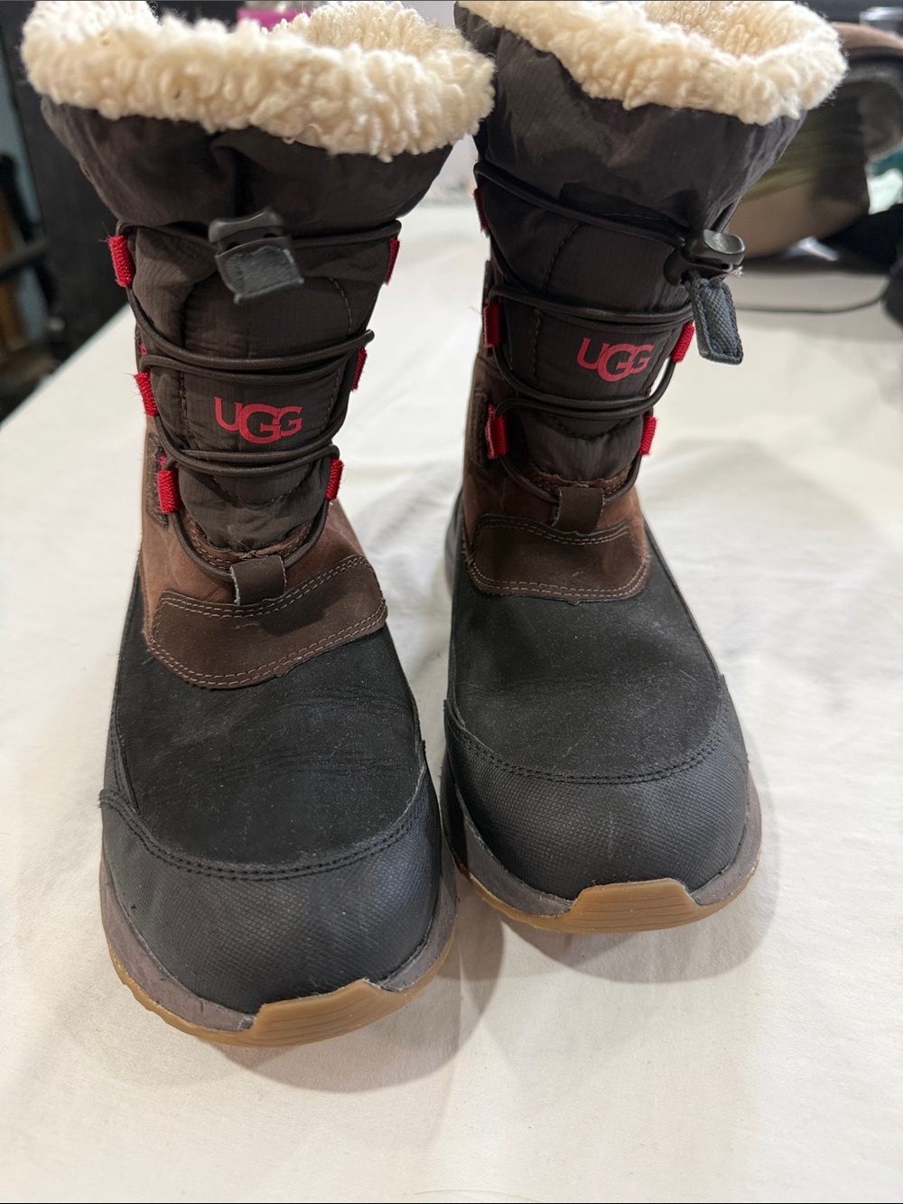 UGG Kids Black & Brown Winter Boots with Cream Shearling